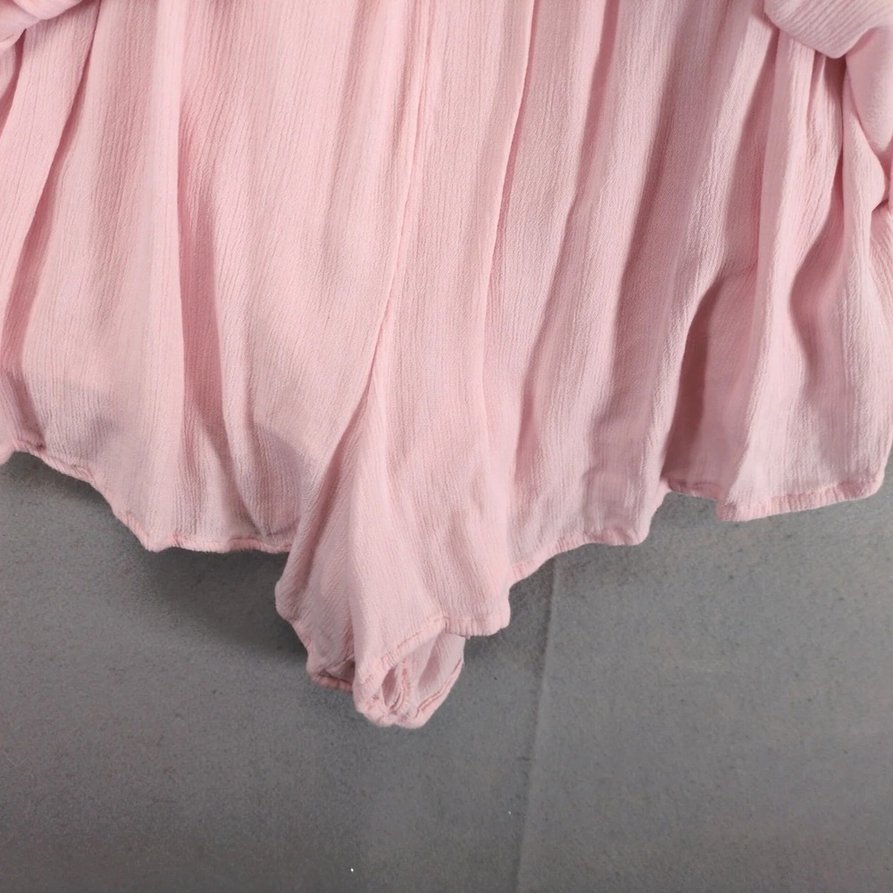 Hollister Pink Smocked Babydoll Romper Sz M Tie Front Lined Pockets Y2K Coquette - Picture 10 of 10